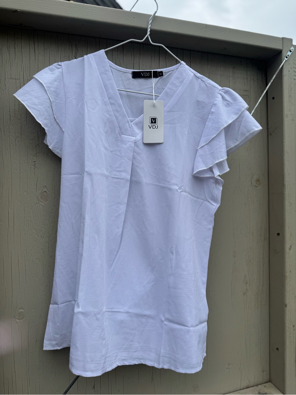 White Flutter Sleeve V-Neck Blouse